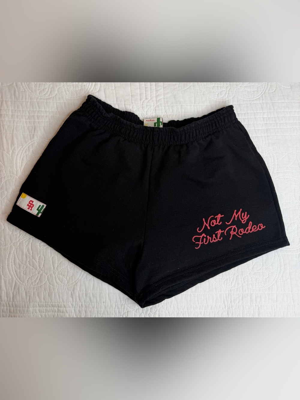 Stevenson Ranch Women’s Black Knit Medium Shorts “Not My First Rodeo” Elastic